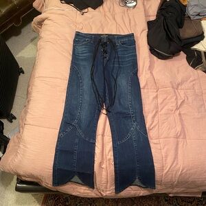 Cropped tie front jeans